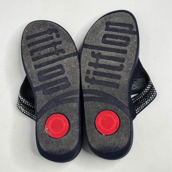 Fit Flop Lulu Womens 8 Blue Crystal Rhinestone Slides Flip Flops